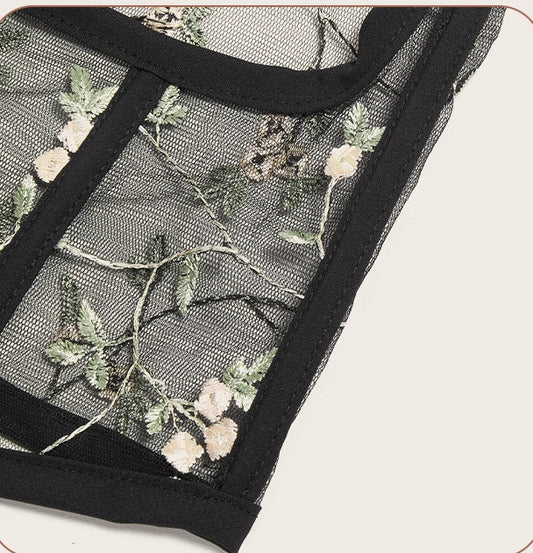 Fashion Girdle Female Embroidered Elastic Mesh Hollow Belt