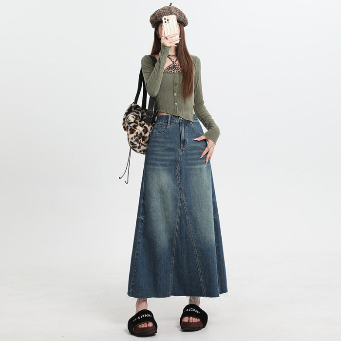 Fashionable With Side-slit Denim Skirt For Women