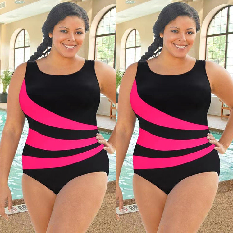 Plus Size Ladies One-piece Striped Swimsuit Bikini