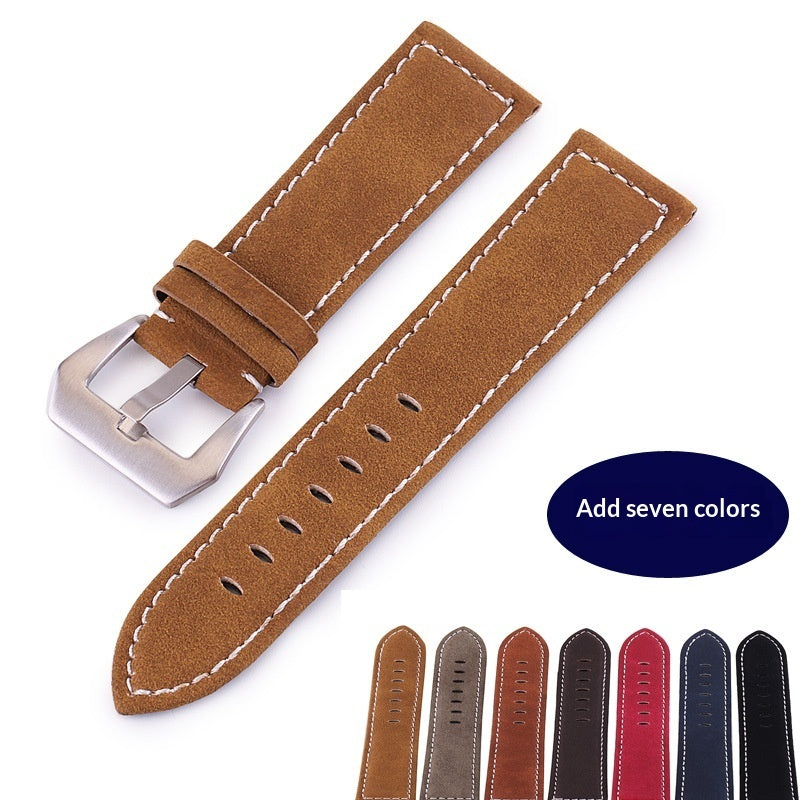 Frosted Cowhide Leather Watch Strap High-end Pure Handmade Thick Thread