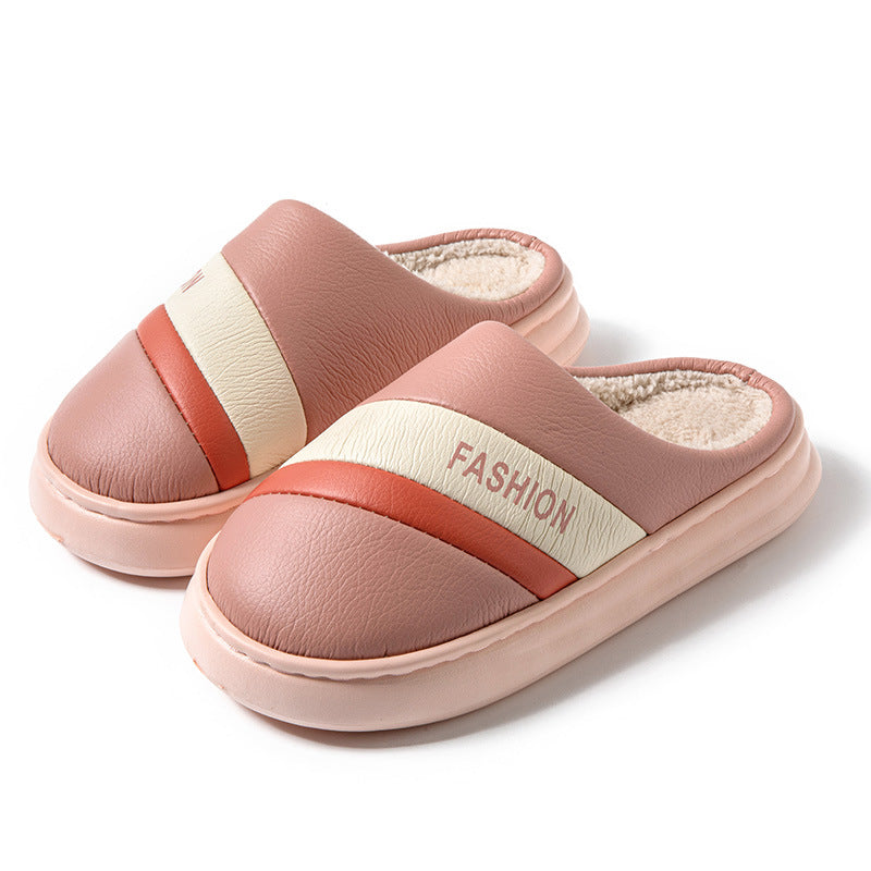 Women's Poop Leather Cotton Slippers