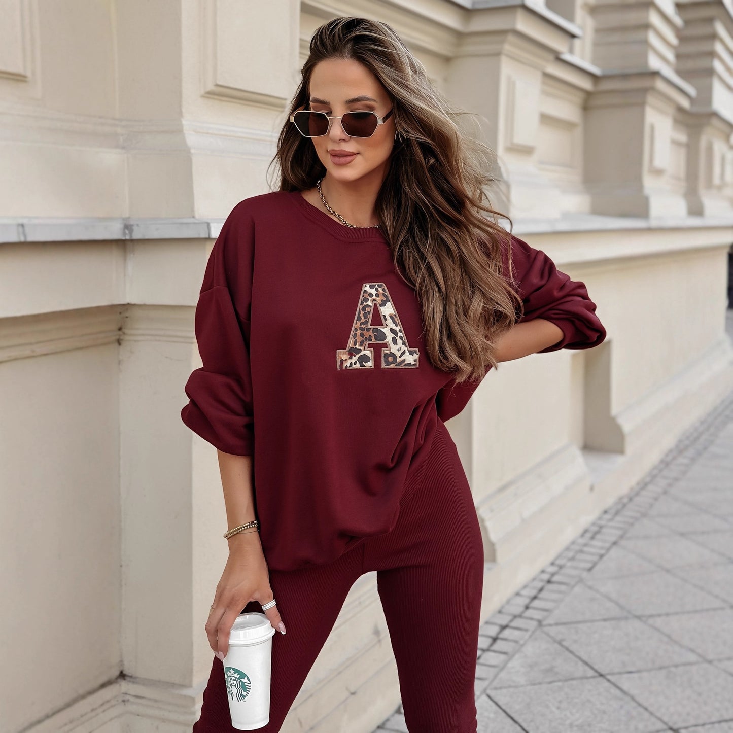 Foreign Trade Casual Sweatshirt Fashionable American-Style Pullover Women's Sporty Leisure Sweatshirt Two-Piece Set