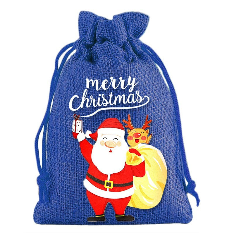 Christmas Linen Drawstring Bag
