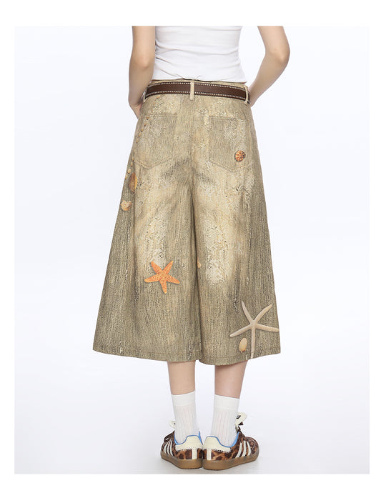 Women's American-style Retro Large Size Shell Cropped Pants