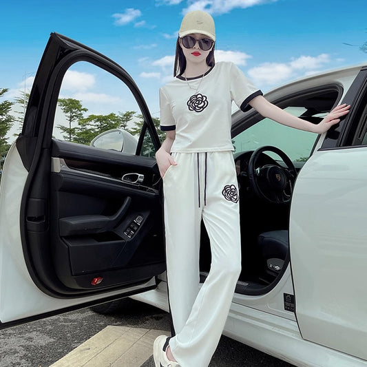 Stylish Casual Wide-leg Pants And Sportswear Set