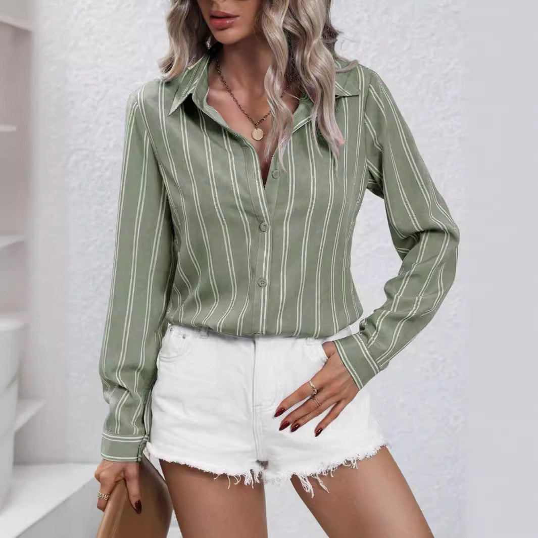 Commute Style Fashion Striped Loose Long Sleeve Shirt