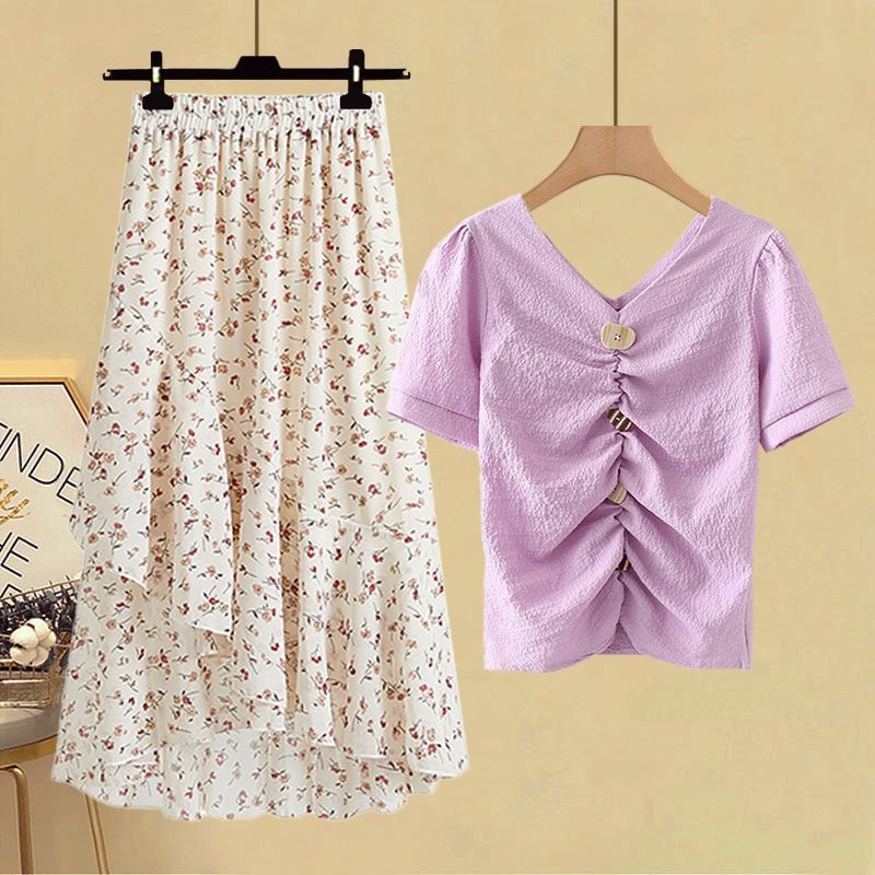 Chic Chiffon T-shirt And High-waisted Skirt Two-piece Set