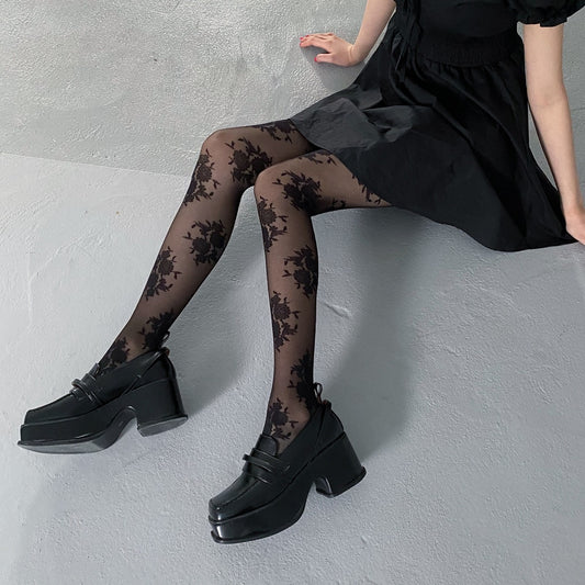 French-style Elegant Vintage Rose Embroidery White Base Silk Stockings Sweet Retro Court-style Tights For Women