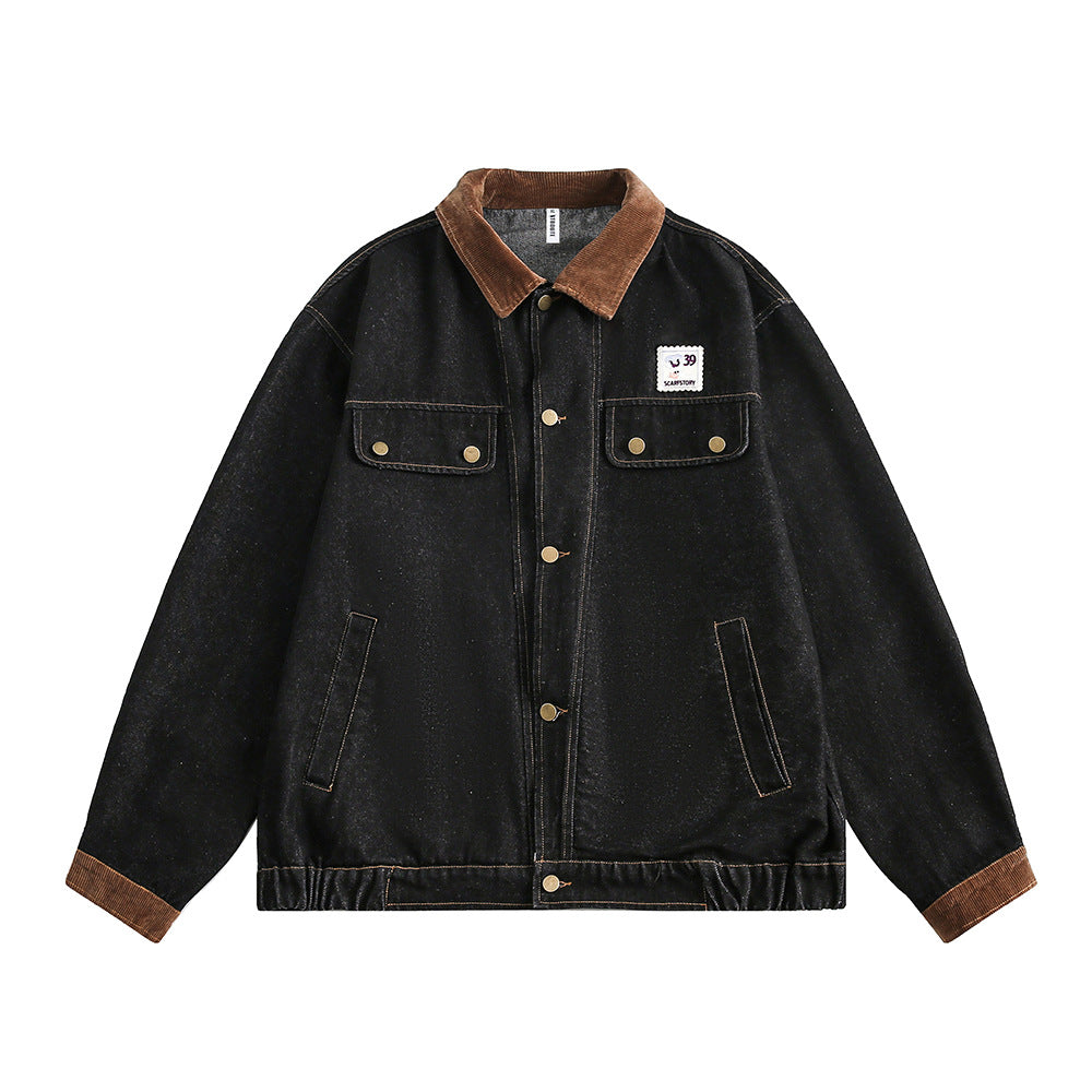 American Retro Stone Washed Denim Coat Punk Old Street