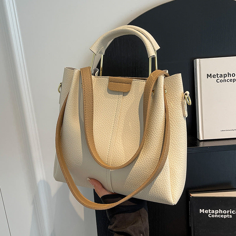 Dametaske med stor kapacitet, crossbody, efterårs- og all-match koreansk-stil tekstureret bærbar spandtaske