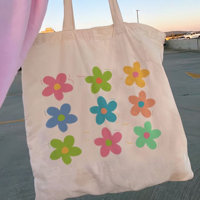Dame Shopper Y2K Blomster Indkøbslærredstaske