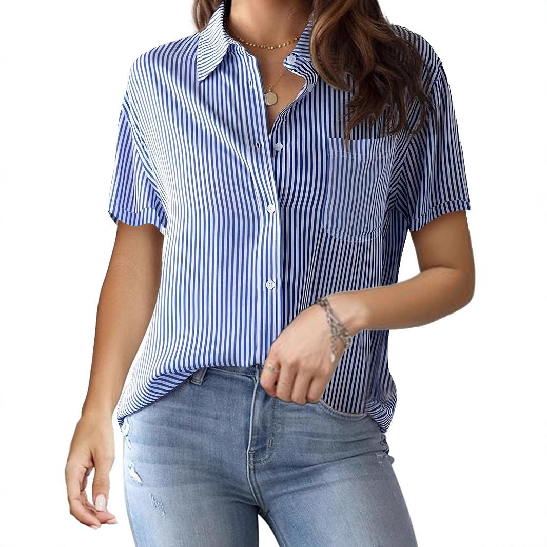 New Casual Striped Cardigan Top With A Printed Pattern
