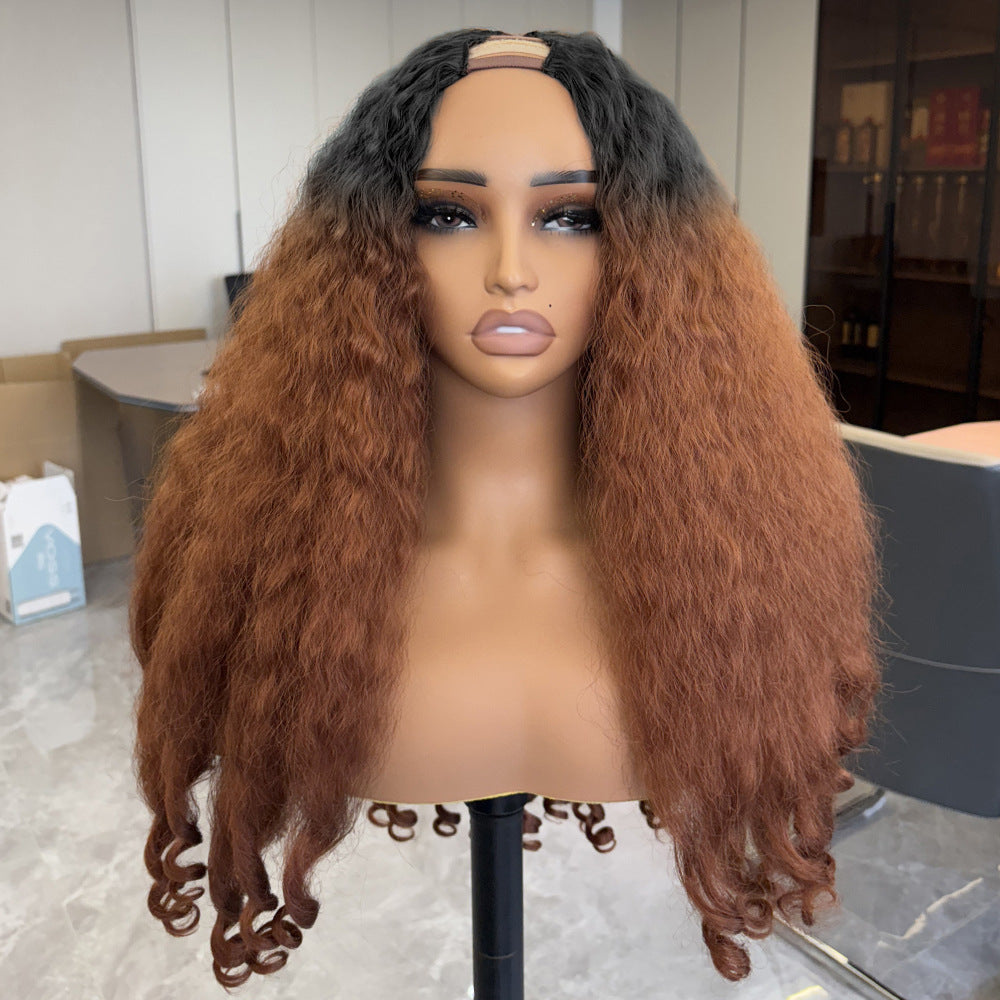 Women's Personality Wine Red V Curly Wig