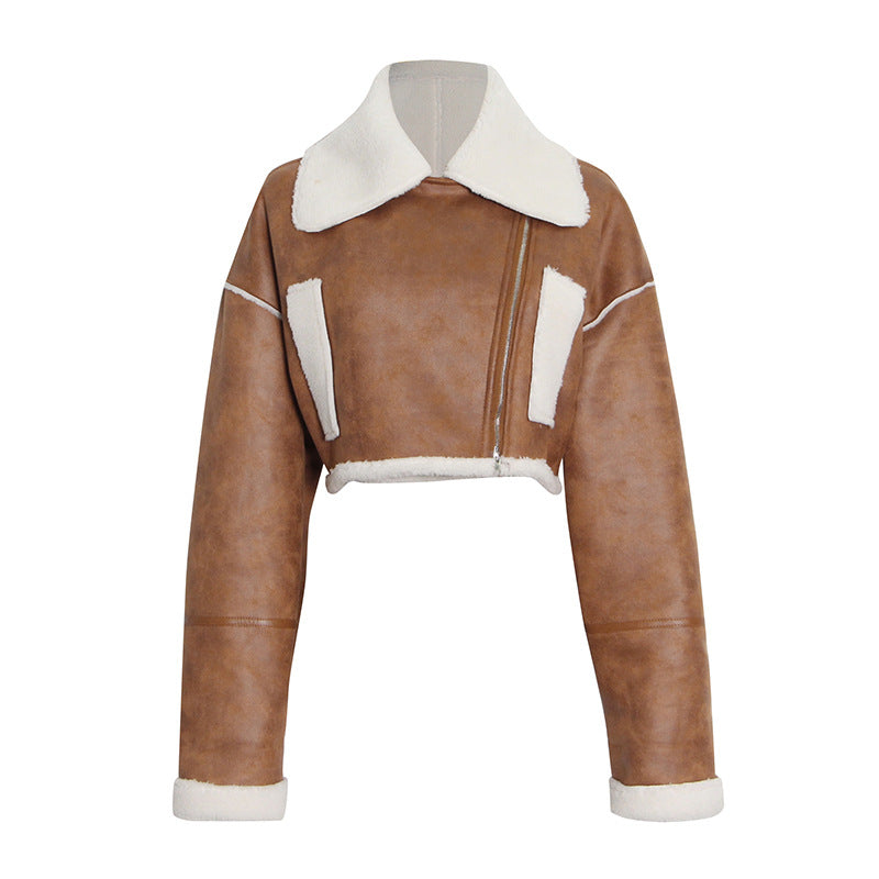 Locomotive Lamb Hair Female Lapel Fur Coat