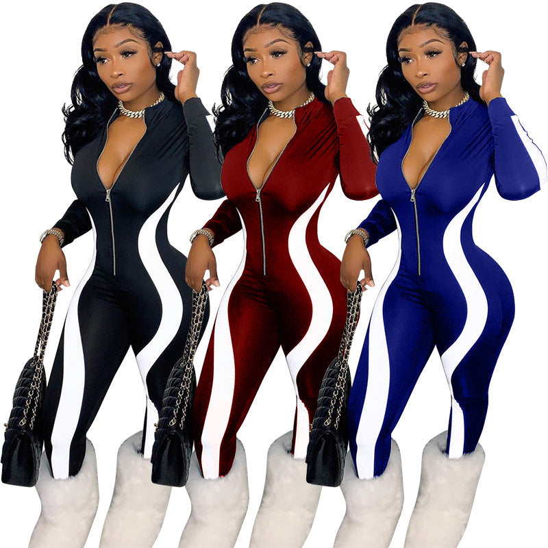 Women's Printed Colorblock Irregular Stripes Casual Jumpsuit