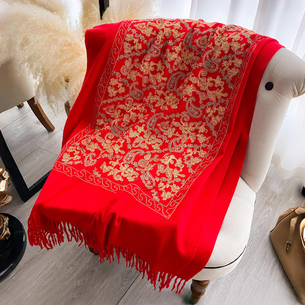 Cashew Flower Embroidered Scarf Shawl For Women