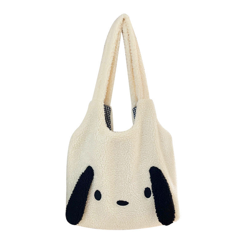 Cute Dog One Shoulder Lamb Fleece Large Ear Bag