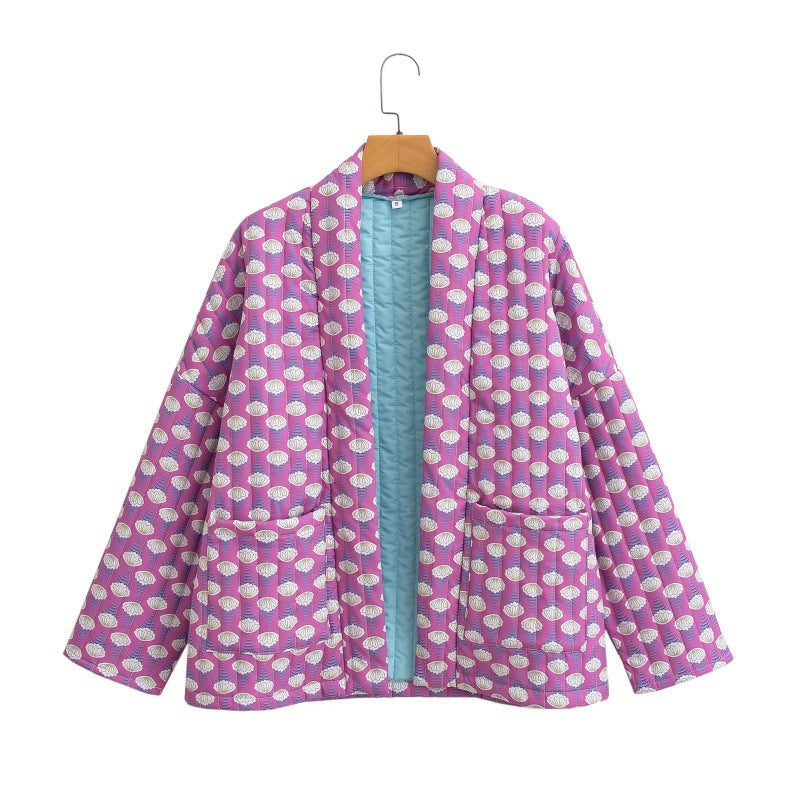 National Fashion Quilted Cotton Pattern Print Bomuldsforet Jakke