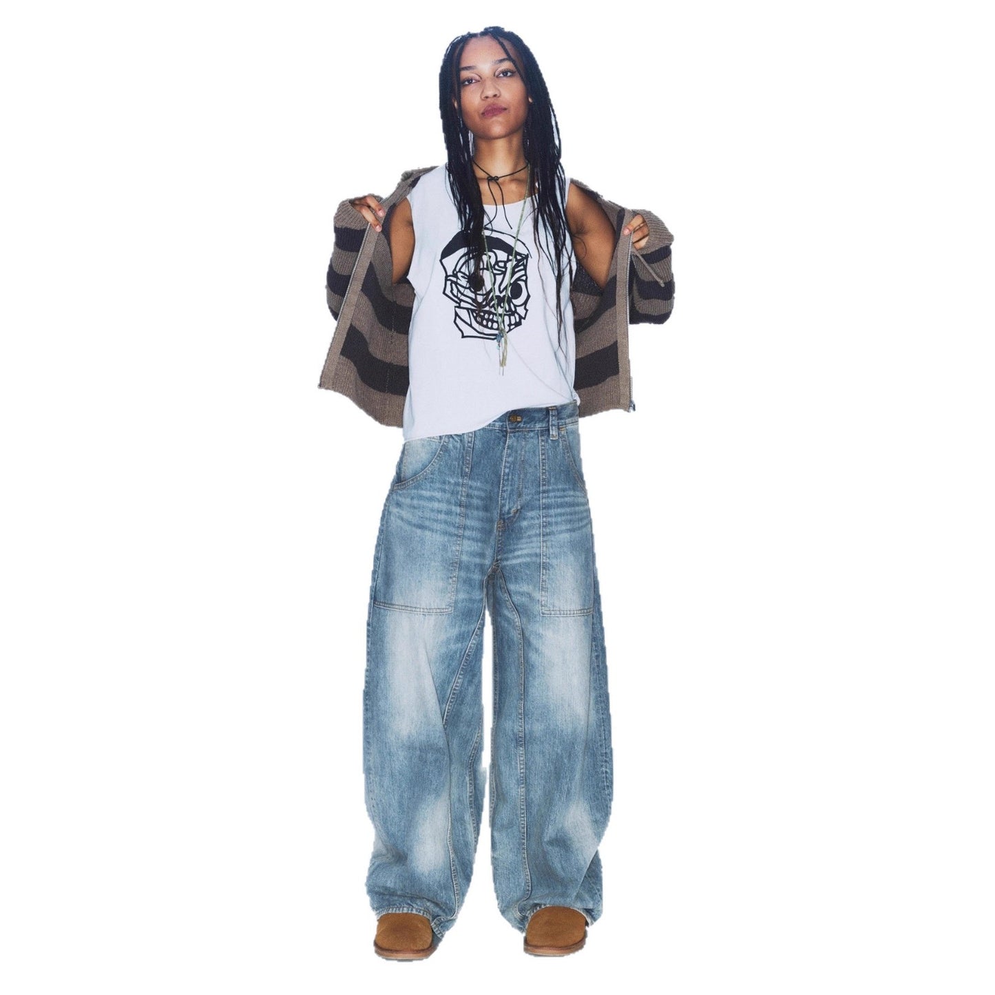 Womens Retro Washed Distressed Scimitar Jeans