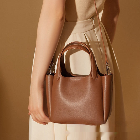Cattlehide Leather Cross Body Bucket Bag