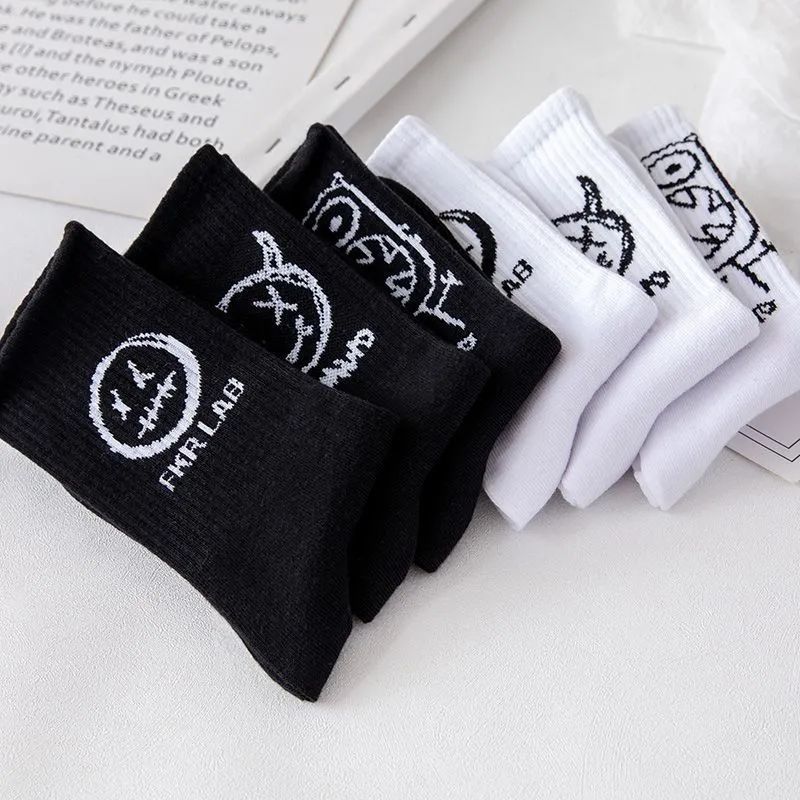 Emoji-filled Cotton Black-and-white Instagram-style Cartoon Hip-hop Quirky Long Socks For Couples
