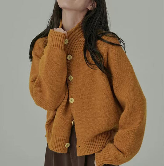 Autumn And Winter High-grade Loose Short Idle Style Solid Color Knitted Cardigan
