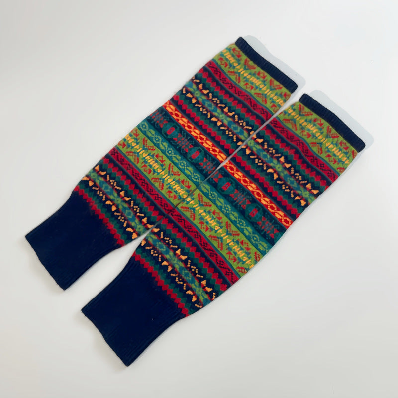Knitted Chunky Socks AutumnWinter Fluorescent Camo Leg Warmers Womens Over-the-Knee Thermal Boot Cuffs Sock Covers