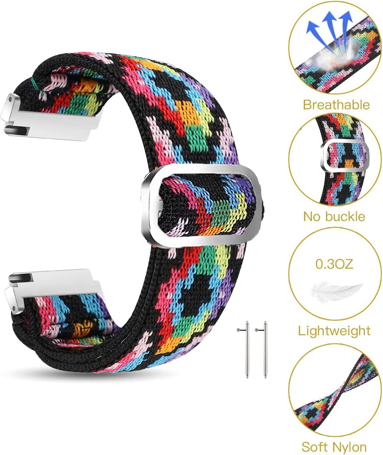 Compatible with IOWODO R30 Pro Bands, 20Mm Stretch Elastics Adjustable Strap Compatible with IOWODO R30 Pro/Touchelex Gaea Series K802 1.28 Smart Watch/Rlqa 54 1.83" Smart Watch (Colorful)