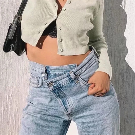 High Waist Denim Straight-leg Pants Ins European And American Style Old Pants Trousers