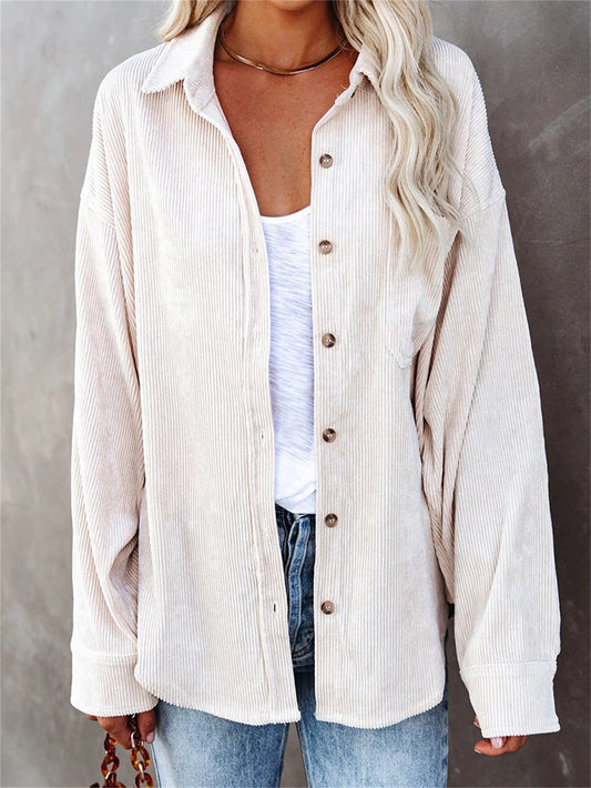 Shirt Solid Color Polo Collar Sunken Stripe Casual Coat