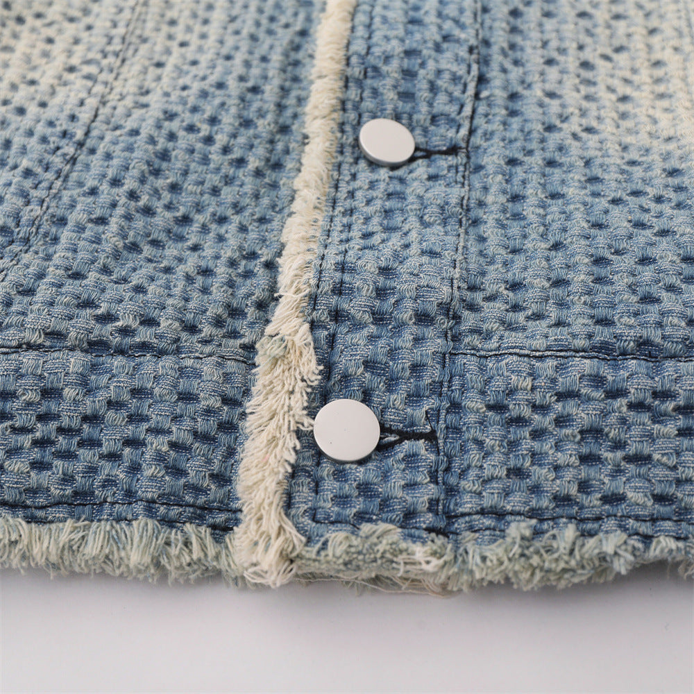 Washed And Worn Raw Edge Cat Beard Denim Coat