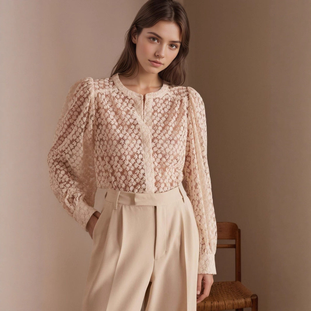 Women's Elegant Lace Top With A Round Neckline