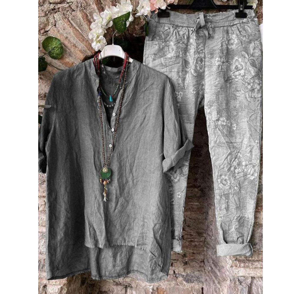 Cotton Cardigan Urban Casual Cotton Solid Gray Shirt Long Linen Sleeves Suit