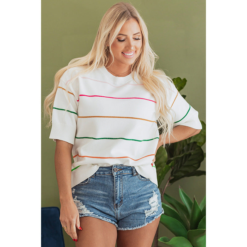 Color Contrast Patchwork Round Neck Sweater
