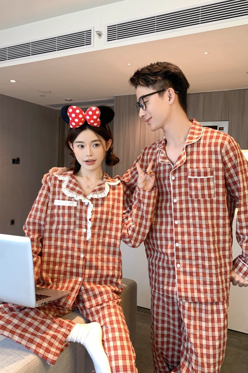 Pure Cotton Plaid AutumnWinter Long-Sleeve Pants Loungewear Set