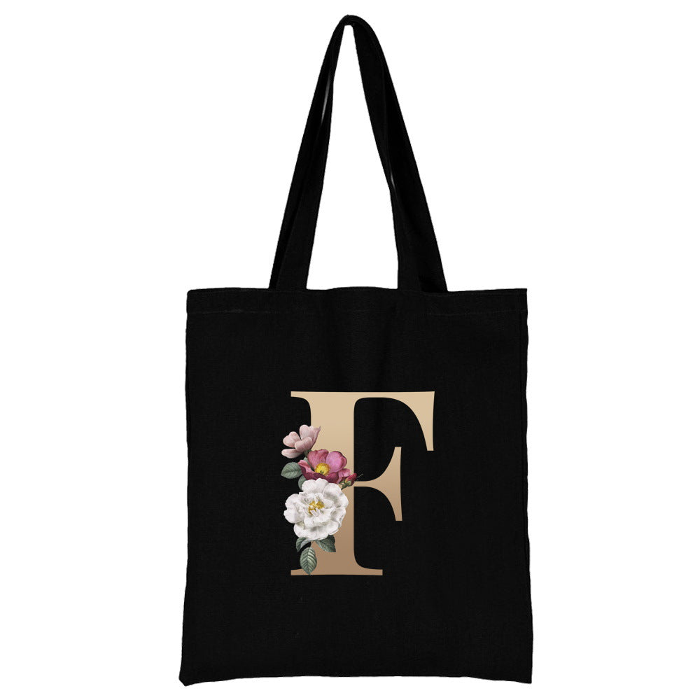 English Alphabet Flower Printed Canvas Bag