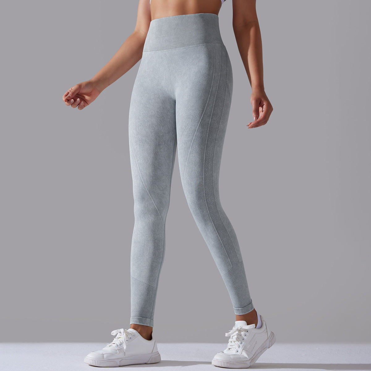 Strikkede sømløse yogabukser Løbesport Fitness Højtaljede baldeløftende leggings Damebeklædning