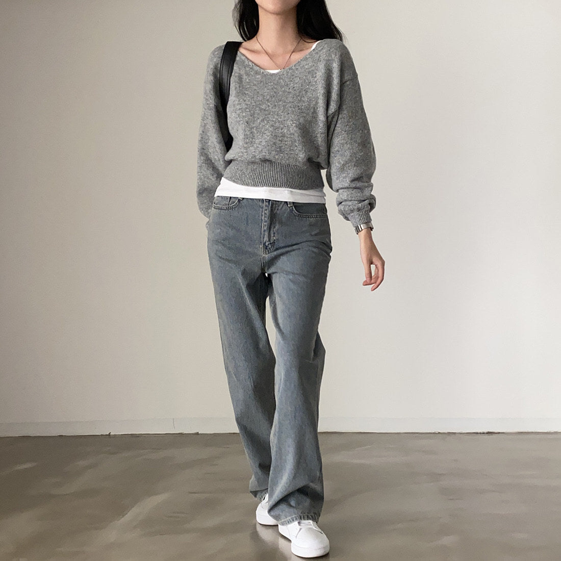 All-matching V-neck Pullover Sweater Long Sleeve Thermal Sweater