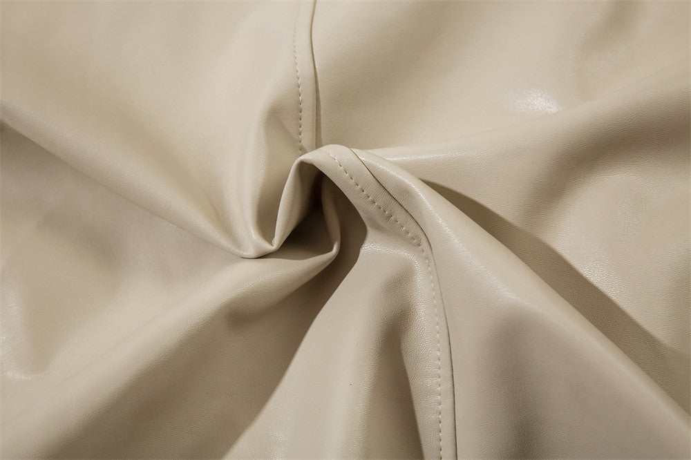 Solid Color PU Leather Coat Men