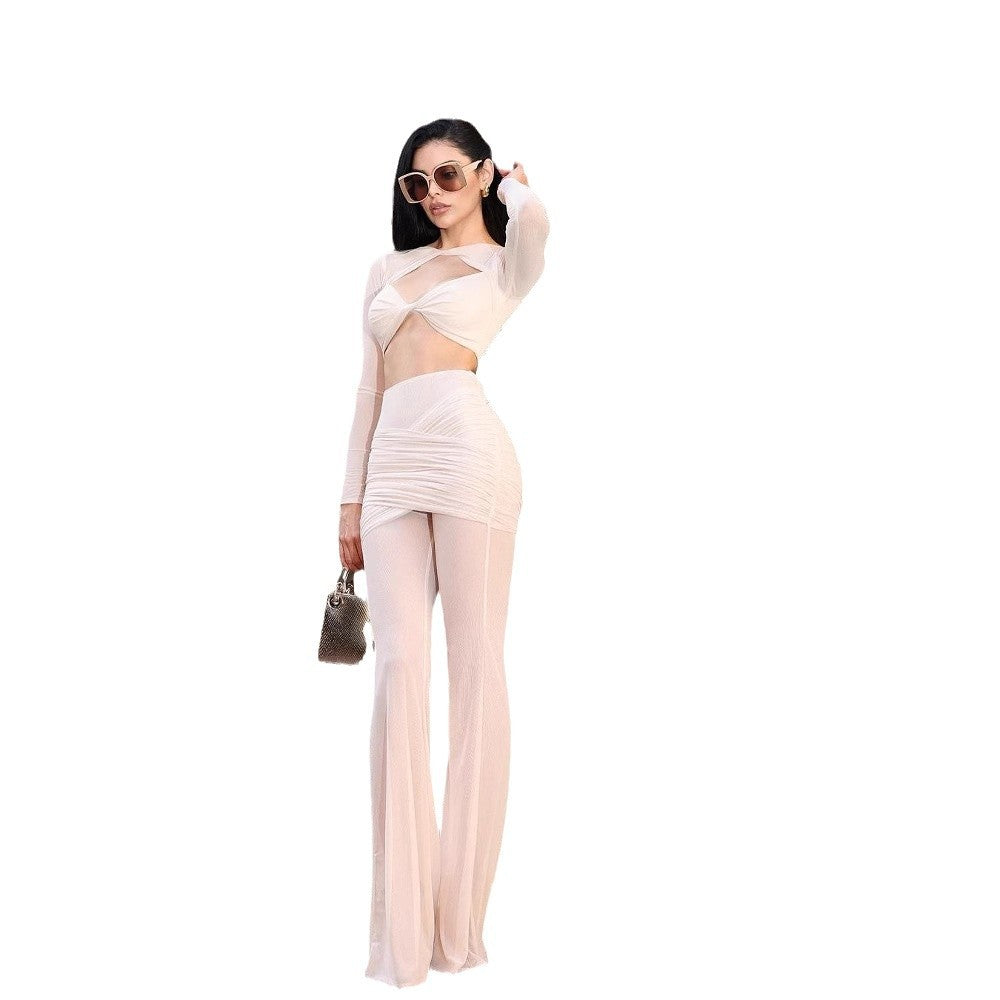 Hot Girl High Street Suit Mesh Trousers Two-piece Suit