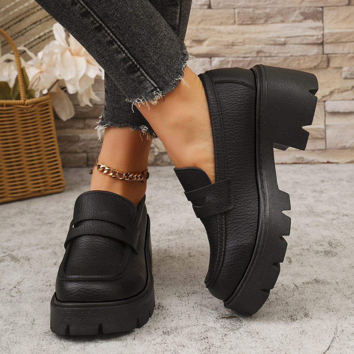 Platform Leather Shoes One Pedal Shoes