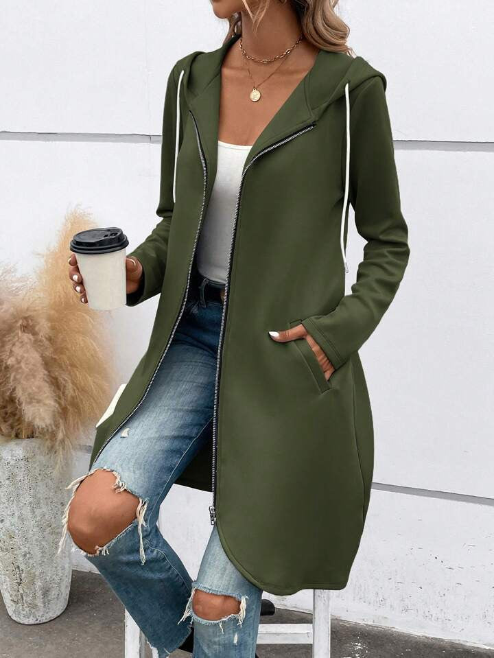 Personality Street Zip Hooded Long Velvet Lining Sweatshirt