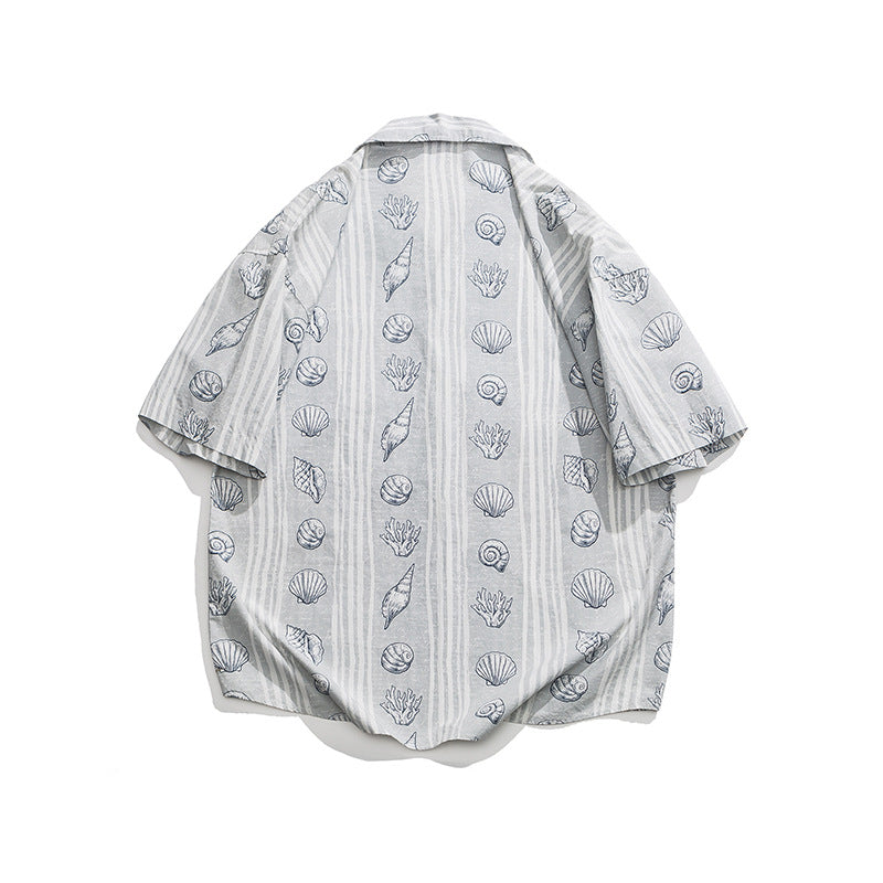 Summer Trendy Loose Shell Printing Lapel Shirt Japanese Leisure
