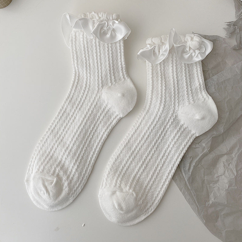White Lolita Lace Socks Women's Mid Tube Cotton