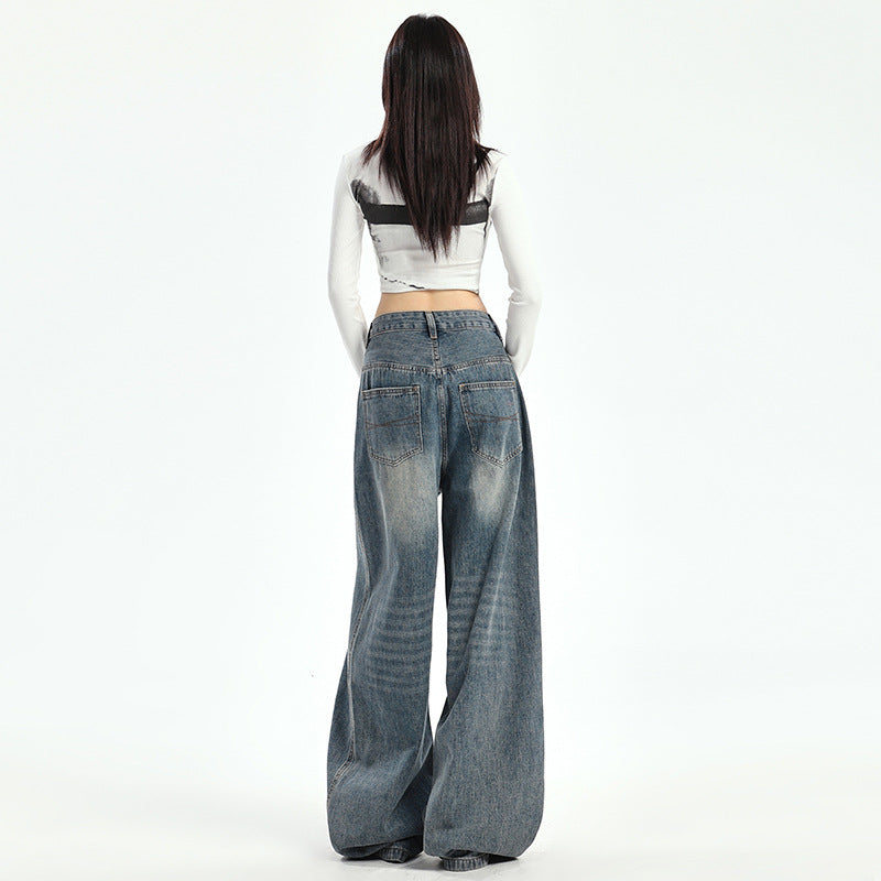 Retro løse wide-leg bukser i amerikansk stil til kvinder