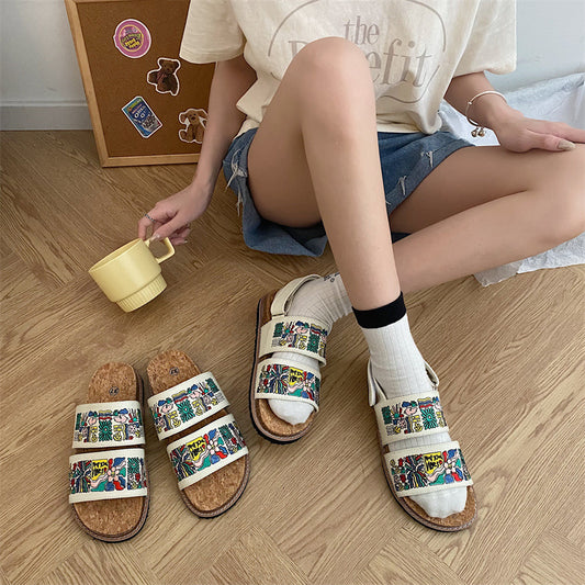 Women's Embroidered Sandals Cork Sole Special-interest Design