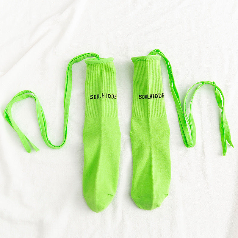 Cross Tie Socks Female Ins Eye-catching Tide Socks Calf Socks Medium Tube Socks