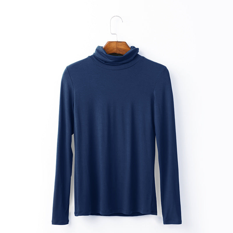 Oversize Women's Long Sleeved T-shirt Solid Color High Collar Modal Undercoat