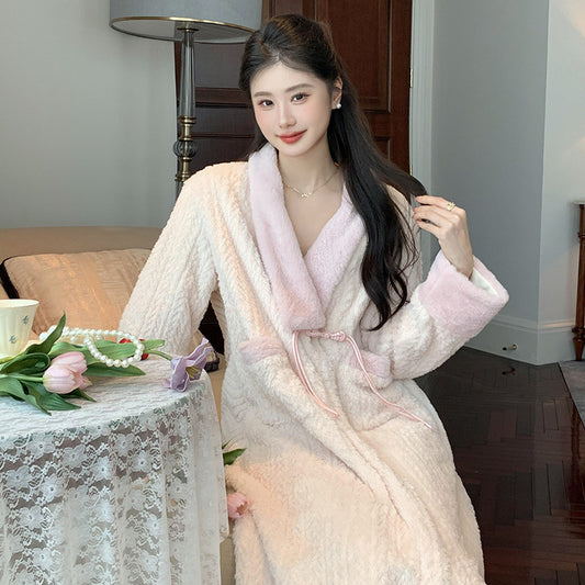 Womens Long Luxe Bathrobe-style Nightgown For Winter