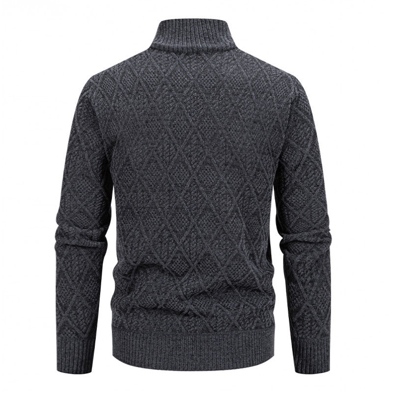 Fall Winter Men Fleece-lined Thickening Stand Collar Sweater Korean Style Casual Zipper Sweater Coat